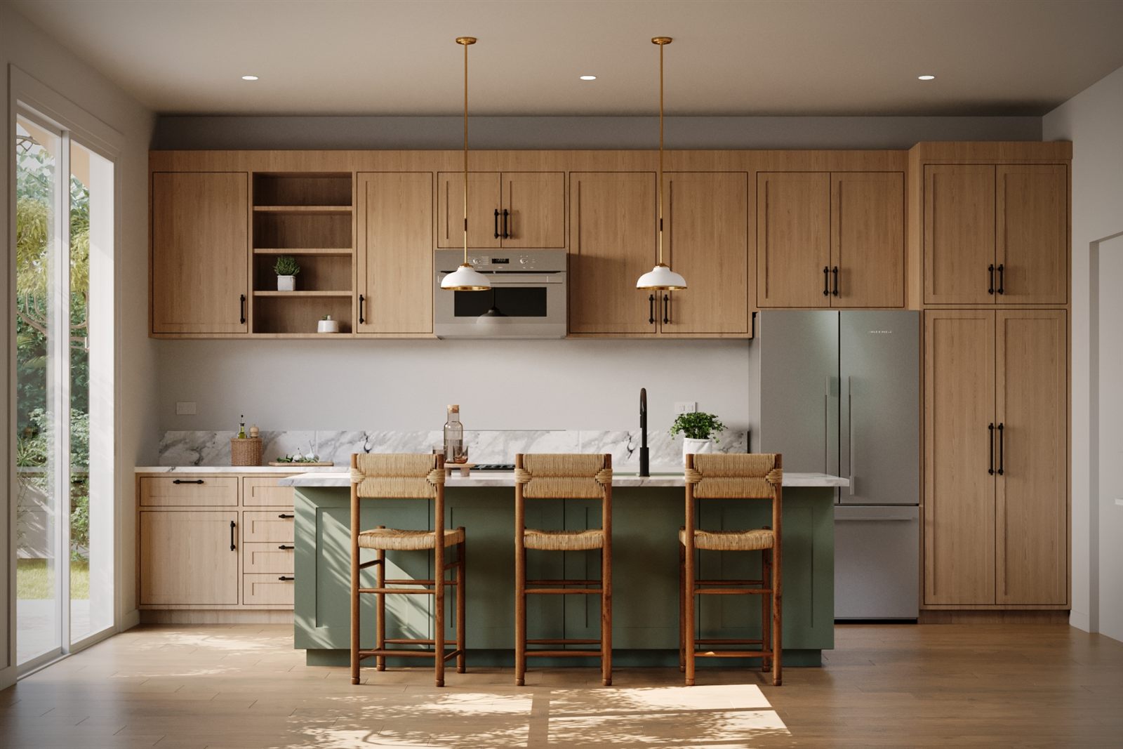 Cottage kitchen with island seating