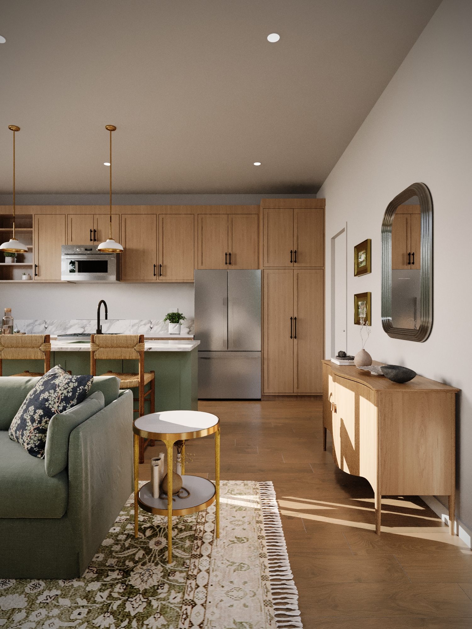 Open kitchen and living area